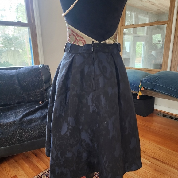 H&M knee length blue black brocade skirt 28" waist POCKETS! GEORGEOUS - Picture 8 of 11